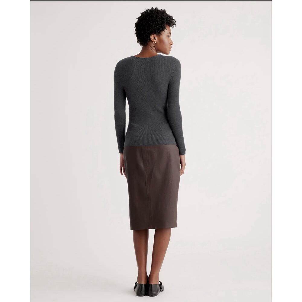 Quince Featherweight Cashmere Ribbed Crewneck Sweater/Charcoal Large - Picture 6 of 13